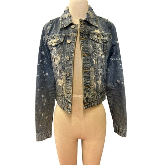 Thread & Supply Distressed Denim Jacket M 100% Cotton Blue - Picture 1 of 7